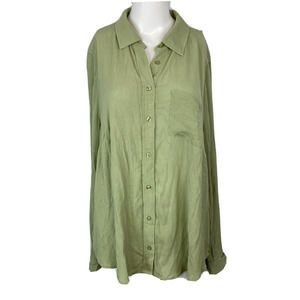 Torrid Shirt Womens Sz 0 L Sz 12 Sage Green Crepe Long Sleeve Button Up Pocket‎